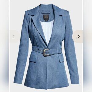 AS by DF Dominga Denim Blue Belted Blazer New